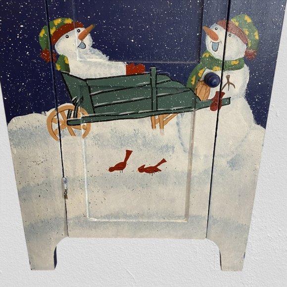 TABLETOP CHRISTMAS CABINET -- Painted, 3 Shelves, Hinged, Sparkle Paint, Wood - Picture 4 of 14